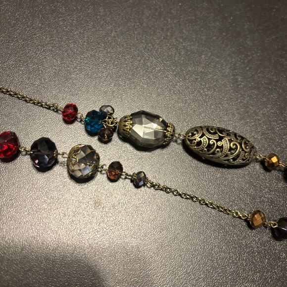 Vintage Inspired Statement Beaded Necklace Gold-Tone Filigree Beads - Picture 3 of 3